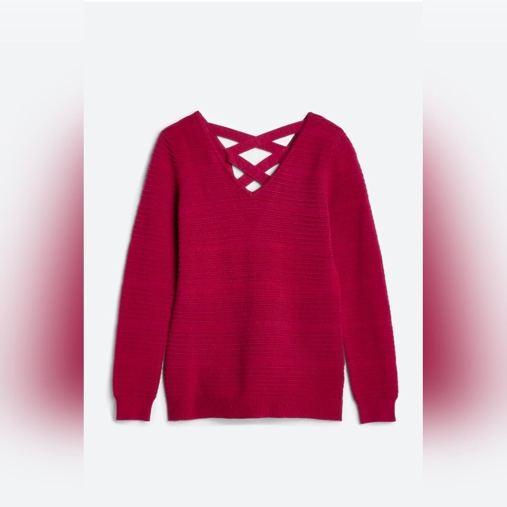 Love Ellie V-Neck Ribbed Sweater - Burgundy - Picture 5 of 5